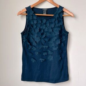 ANN TAYLOR navy sleeve top with flower embellishments size M